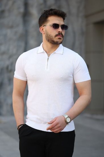 Erkek Viskon Kumaş Polo Yaka Desenli Tişört resmi